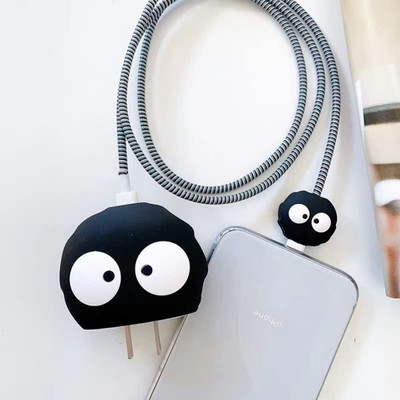 Micvir Charger Cover for iPhone 18W-20W Charger, 3D Cartoon Black Cute, Spiral Cable Protector(Black)