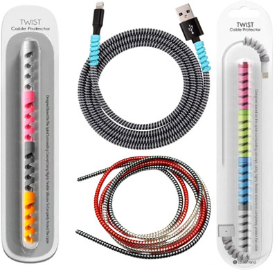 DECRONICS 1.5 Meter 2pcs Charging Cable Winder / Spiral Charger Cable Protector (8 Pieces) Cable Protector(Multicolor)
