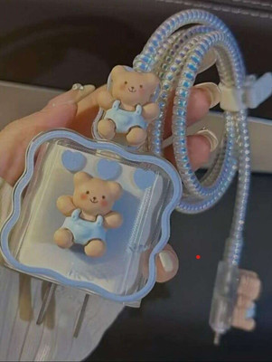 RidivishN Charger Cover for iPhone 18W-20W Charger, Cute 3D Design charger protector with Cable Protector(Blue)