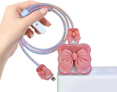 YuniKase iPhone Charger Adapter Cover for 18W-20W Charger, Cute Design, with Spiral Cable Protector(Pink)