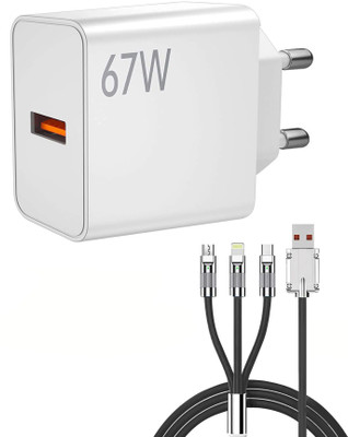 Retail Infinity 67W Fast Charging Adapter Combo with 3-in-1 6amp Fat Cable Protector(Black)