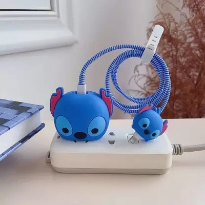 AUDICE iPhone Charger Cover For 18W/20W | Cute 3D Cartoon Character Blue Lio Stitch Cable Protector(Blue)