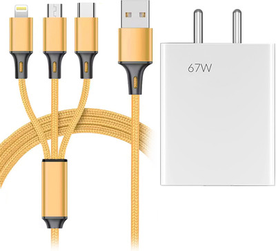 Retail Infinity 67Watt Fast Charging adapter Combo with 3-in-1 3AMP Charging Cable Protector(Multicolor)