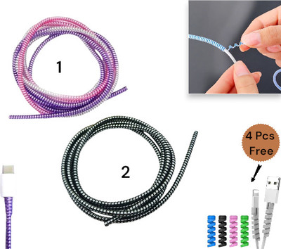 CoverLelo (Pack of 2) 1.5 Meter/ 150 cm Shinning Spiral Cable Protector(Mullti Color, Purple, Black)