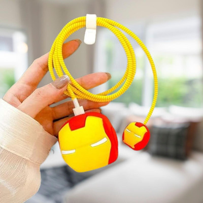 RidivishN Charger Cover for iPhone 18/20W Charger IRON MAN 3D Cable Protector(Red)