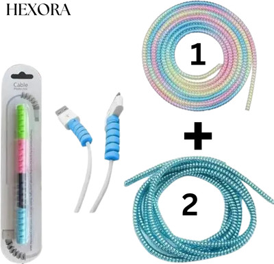 Hexora Cable Protector Combo (Pack of 1 Pink + 1 Blue + 1 Pack of 4 Cable Guards) Cable Protector(Multi Color)