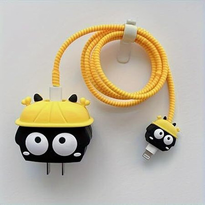 BeeNex Cute Cartoon Hat Protective Charger Case Cover for i-Phone 18W-20W USB-C Adapter Cable Protector(Yellow)