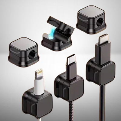 MAK Magnetic Cable Organiser Clips, Self-Adhesive Wire Management (Pack of 6) Cable Protector(Black)