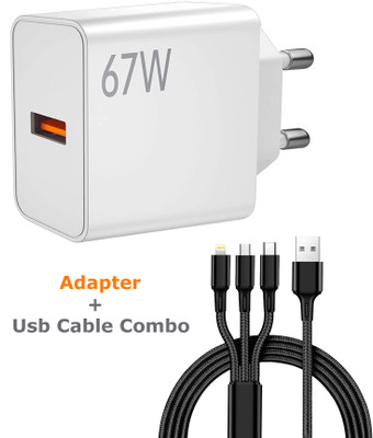 Retail Infinity 3-in-1 3AMP Fast Charging cable with 67Watt Fast Adapter Combo Cable Protector(Multicolor)