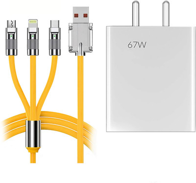 Retail Infinity 3-in-1 120W Fast Charging cable with 67Watt Fast Charger Cable Protector(Multicolor)