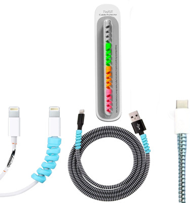 DECRONICS Spiral Charger Cable Winder 1.5 Meter with 4 Pcs Twist Cable Protector Cable Protector(Multicolor)
