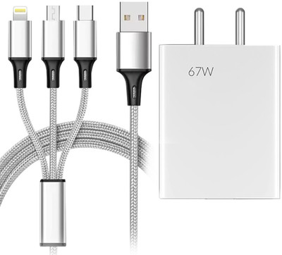 Retail Infinity 3-in-1 3amp Fast Charging cable with 67Watt Fast Charging Adaptor Combo Cable Protector(Multicolor)