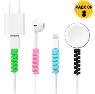 Shopezzz Bazaar Spiral Charger Cable Protector Data Cable Saver Pack Of 8 Cable Protector(Multicolor)