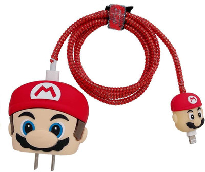 RharanxyN Charger Cover for iPhone 18W-20W , 3D Cartoon Design Mario Spiral Cable Protector(Red)