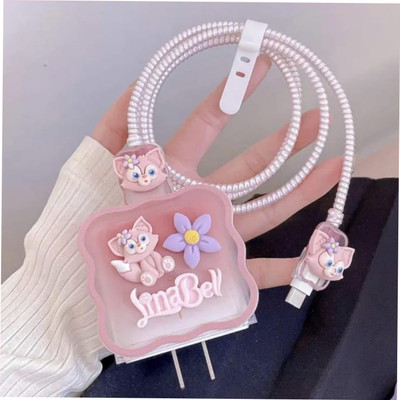 RharanxyN Charger Cover for iPhone 18W-20W Charger, Cute 3D Design charger protector with Cable Protector(Pink)