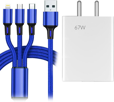 Retail Infinity 67Watt Fast Charging adapter with 3-in-1 3AMP Charging Cable Protector(Multicolor)