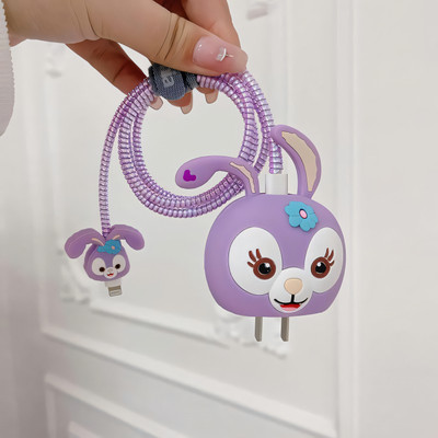 Icasey Charger Case for iPhone 18W-20W Charger, 3D Cartoon Design, Spiral Cable Protector(Purple)