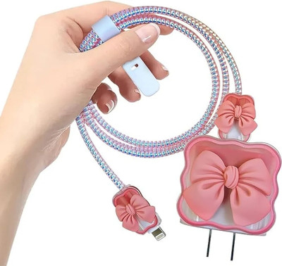 RYCORE Bow-shaped silicone charger case cover for iPhone 18W–20W USB-C power adapter Cable Protector(Pink)