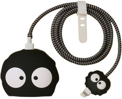Setster Silicone Press Stud Headphone Case For Charger case 18w and 20w iPhone 11 12 13 14 15 16 Pro Max(iPhone Charger Cover For 18W/20W | Cartoon Character Design Black Funny)