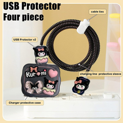 YouAndMeHub Charger Cover for iPhone 18W-20W Charger, 3D Cartoon Design Kuromi, Spiral Cable Protector(Black)