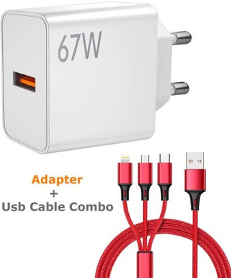 Retail Infinity Usb To 3-in-1 3AMP Charging cable with 67Watt Fast Charger Cable Protector(Multicolor)
