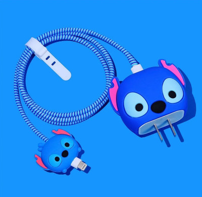 Micvir Charger Cover for iPhone 18W-20W Charger, 3D Cartoon Design Stitch Blue, Spiral Cable Protector(Blue)