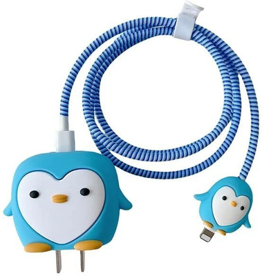 Coverskart Charger Cover for iPhone 18W-20W Charger 3D Cartoon Blue Penguin Case Cable Protector(Blue)