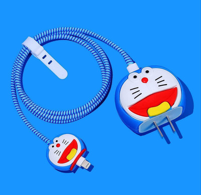 Coverskart Charger Cover for iPhone 18W-20W Charger 3D Cartoon Design Doremon Case Cable Protector(Blue)