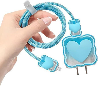 Coverskart Charger Cover for iPhone 18W-20W Charger 3D Cartoon Design Heart Bow Case Cable Protector(Blue)