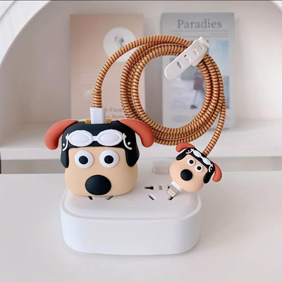 Like Star Charger Cover For 18W/20W | Cartoon Character 3D Design Pilot Dog Cable Protector(White)