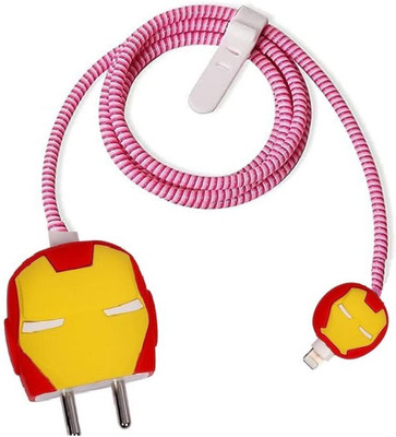 RidivishN Charger Cover for iPhone 18W-20W Charger, 3D Cartoon Design Ironman Spiral Cover Cable Protector(Red)