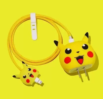 AUDICE Silicone Press Stud Headphone Case For Compatible with Apple 20W Adapter(iPhone Charger Cover For 18W/20W | Cartoon Character 3D Design Pickachoo)