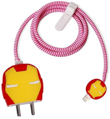 RharanxyN Charger Cover for iPhone 18W-20W Charger, 3D Cartoon Design Ironman Spiral Cover Cable Protector(Red)