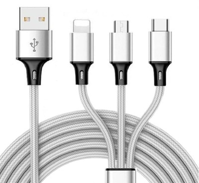 RSDWAG 3-in-1 Cable 1.5 m 3 in 1 charging cable multi charging cable for charger (BLUE 3 IN 1 FAST CHARGING CABLE(Compatible with ONE PLUS 6, 7, VIVO, REDMI, OPPO, Silver, One Cable)