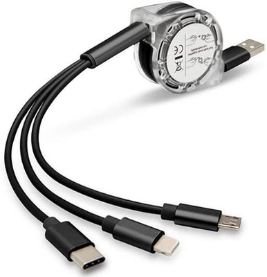 KolorFish Retractable Multi Charging Cable 3 in 1 USB Mobile Phone Charger Cord USB(Black) Power Meter for Cables