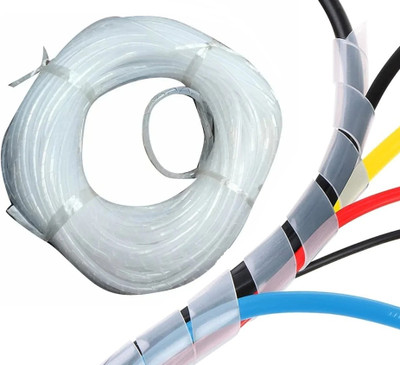 BALRAMA Transparent White Insulation PVC Spiral Cable Wrapping Sleeve Band Wire Harness Combo Set(Spiral Cable Wrap Cord Flexible Electrical Wire Organizer Protection Sleeve Hose)