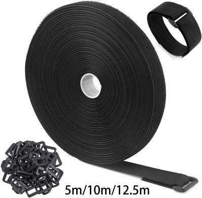 PALAY Nylon and Polyester Blend Material 5m Long+25 Plastic Buckle Adjustable Nylon Standard Cable Tie(Black Pack of 1)