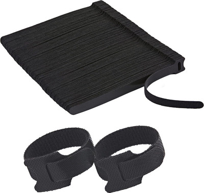 skyunion Cable Organizer Hook & Loop Tape Polyester Hook & Loop Cable Tie(Black Pack of 20)