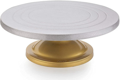 Greenstone Cake Decorating and Icing Turntable Serving Stand 360° Rotating Cake Stand,30 cm Plastic Cake Server(Gold, Silver, Pack of 1)