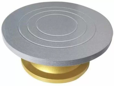 Wonder Bakers 12 Inch Cake Turntable – Signature Edition | 360° Rotating Cake Decorating Stand Aluminium Cake Server(Silver, Gold, Pack of 1)