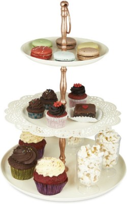 Elan Flourish 3 Tier Cake and Cupcake Stand Stainless Steel Cake Server(White, Pack of 1)