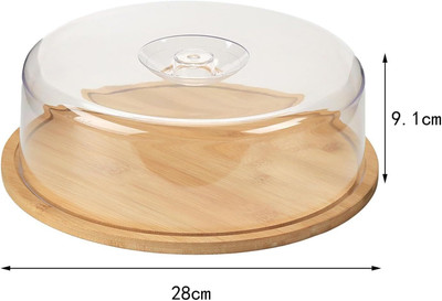 RAYCRAFT WORLD Round Cake Stand Container Serving Cake Plate with PP Lid Wooden Cake Server(Brown, Pack of 1)
