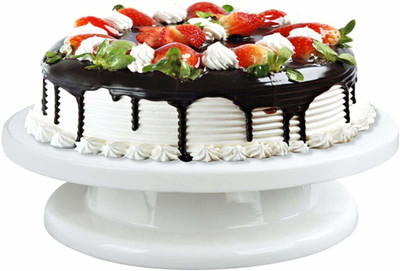 DAITORY 360 Degree Rotating Revolving Cake Turn Table Plastic Cake Decorating Turntable Stand Cake Decoration Turning Table Tool with Plastic Cake Server (White, Pack of 1) Plastic Cake Server(White, Pack of 1)