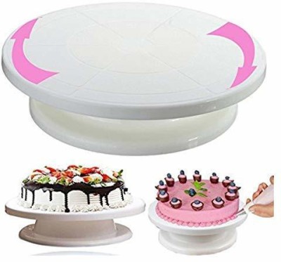 Fitaza 28 cm, 360 Degree Rotating Revolving Cake Turn Table/Cake Decorating Stand Plastic Cake Server(White, Pack of 1)