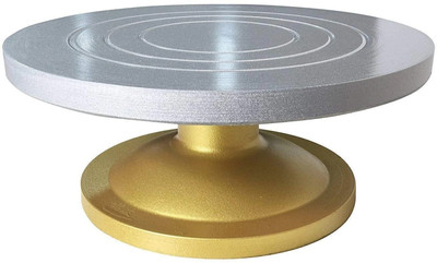 VR Cake Decorating and Icing Turntable Stand 360° Smooth Rotating Cake Stand Plastic Cake Server(Silver, Gold, Pack of 1)