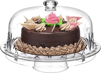 Vruta 6 in 1 Acrylic Cake Stand with Dome Lid Multifunctional Serving Plate,Salad Bowl Acrylic Cake Server(White, Pack of 3)
