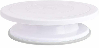 BELOWCLUB Cake Decorating Rotating Cake Turntable Revolving Cake Stand Sugarcraft, 28cm, Cake Tools Decorating 360 Round Easy Rotate Cake Turning Table Plastic Cake Server(White, Pack of 1)