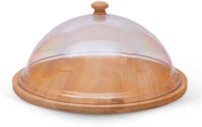 HS WORLD Multipurpose Wooden Cake Stand with PC Lid 9 Inch Wooden Cake Server(Brown, Pack of 1)