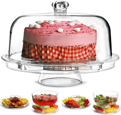 Probeez 6 in 1 Cake Stand with Dome Cover Multi functional Serving for Parties Acrylic Cake Server(Pack of 1)