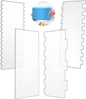 MAYCREATE Cake Scrapers Set of 4 Icing Smoothers and Decorating Combs for Cakes 9.4x3.9 Baking Smoother & Polisher(Clear)